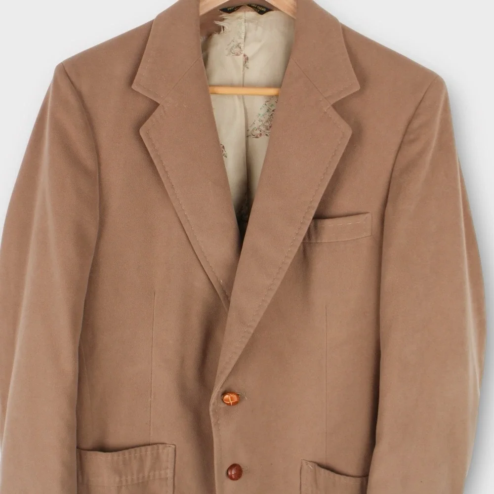 Vintage John Weitz Palm Beach Suede‎ Blazer Jacket Tan Brown Lined USA Made 40R